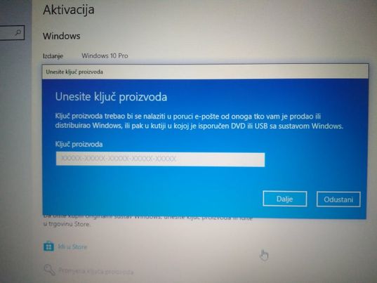 unesite ključ proizvoda, Windows 10 pro