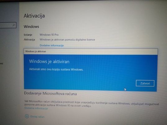 Windows 10 pro je aktiviran
