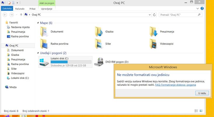 Formatiranje diska iz Windowsa ne može