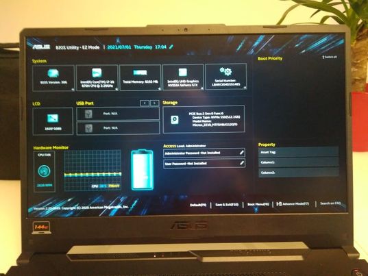 bios na asus laptopu